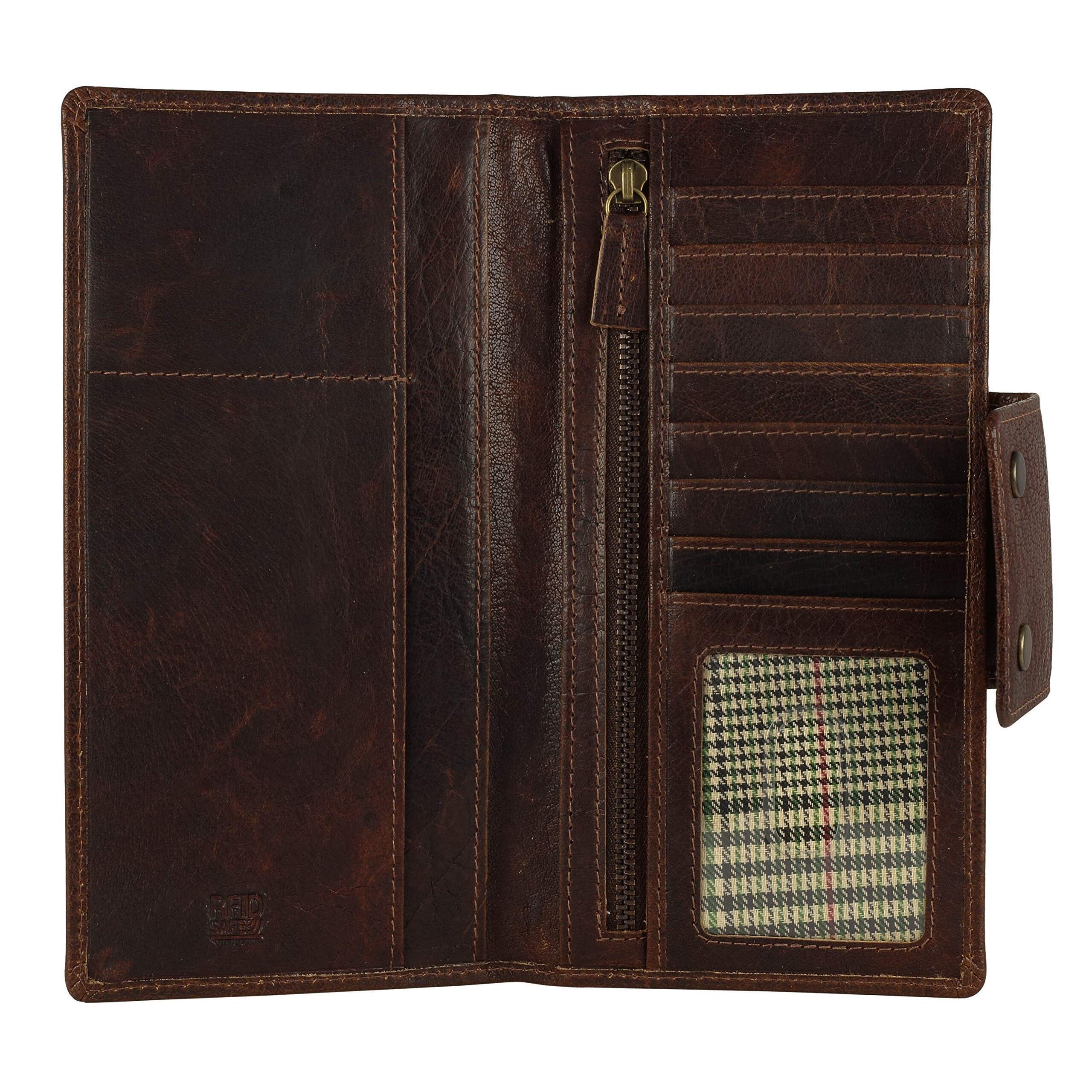 1823 Leather Rfid Blocking Long Wallet Vintage Bifold Red Brown
